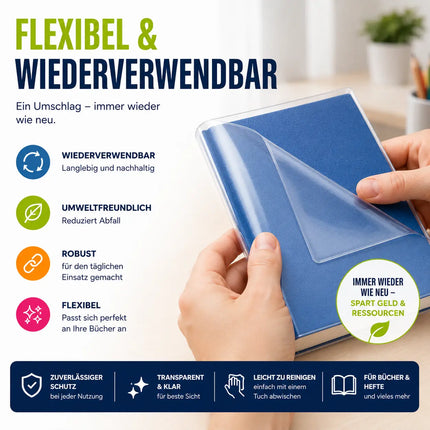 15x Buchumschlag DIN A4 transparent - Buchhülle & Umschlag durchsichtig & klar- für Bücher, Hefte, Buchschoner & Hefthülle