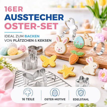 16er Set Ausstechformen Ostern - Backen Osterhase Keksausstecher
