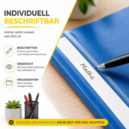 16x Schnellhefter A4 bunt – Heftmappen aus Kunststoff mit transparenter Vorderseite & Beschriftungsfeld – Rot, Grün, Gelb & Blau (1x Set (16 Stück))