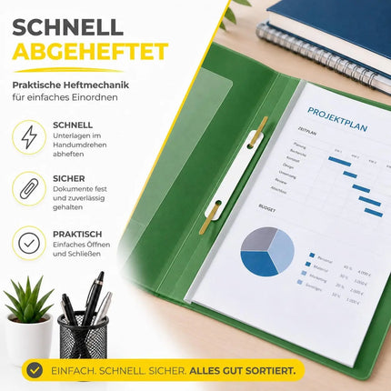 16x Schnellhefter A4 bunt – Heftmappen aus Kunststoff mit transparenter Vorderseite & Beschriftungsfeld – Rot, Grün, Gelb & Blau (1x Set (16 Stück))