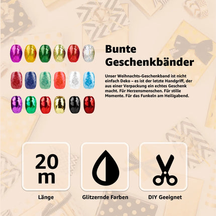 18er Ringelband Set mit bunten Farben je 20 Meter - Geschenkband Kräuselband