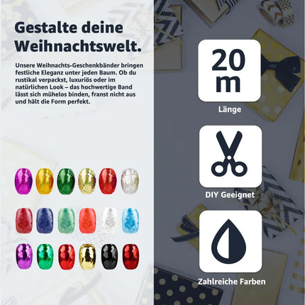 18x Geschenkband Ringelband Kräuselband Set je 20 Meter Rolle - Geschenk Bänder
