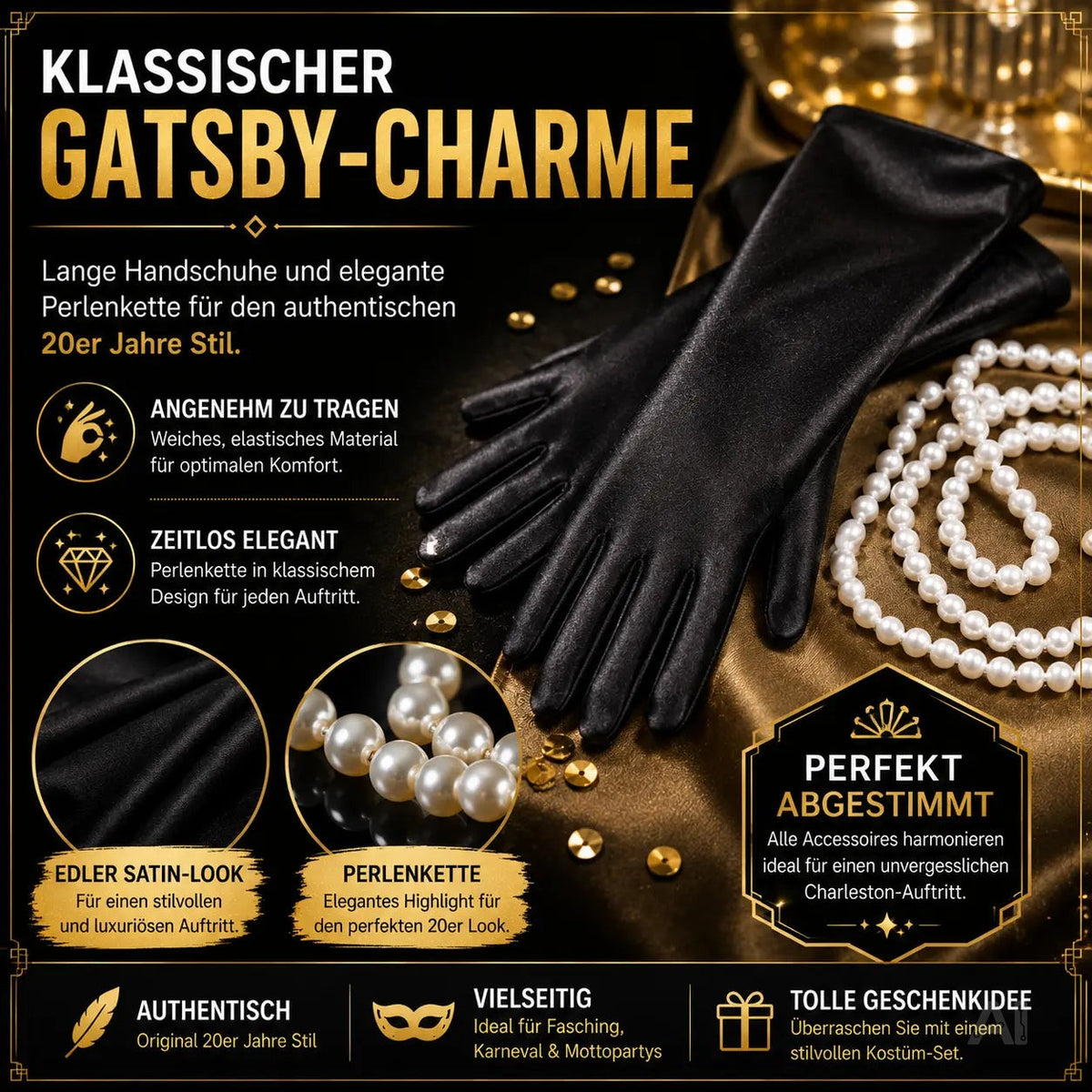 1920er Jahre Set Damen – Elegantes Charleston Acc20er Set Damen Kostüm – 1920er Jahre Charleston – Detailansicht 3