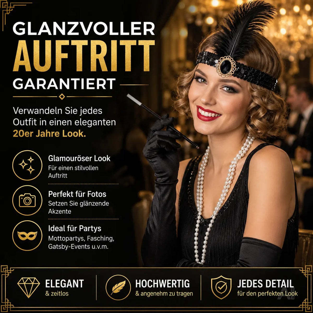 1920er Jahre Set Damen – Elegantes Charleston Acc20er Set Damen Kostüm – 1920er Jahre Charleston – Detailansicht 6