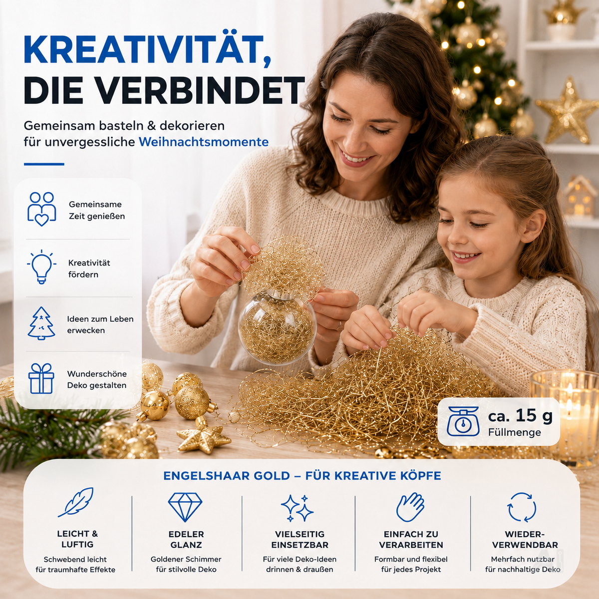 Goldfarbenes Engelshaar – beim gemeinsamen Basteln