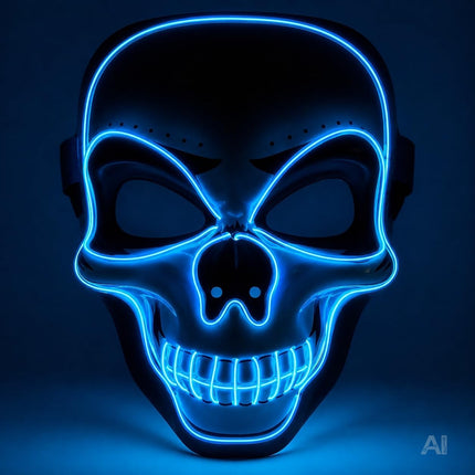 LED Halloween Totenkopf Maske im Purge-Stil, steuerbare Leuchtmaske für Herren & Damen, Kostüm-Accessoire für Fasching & Karneval (LED Totenkopf - Blau)
