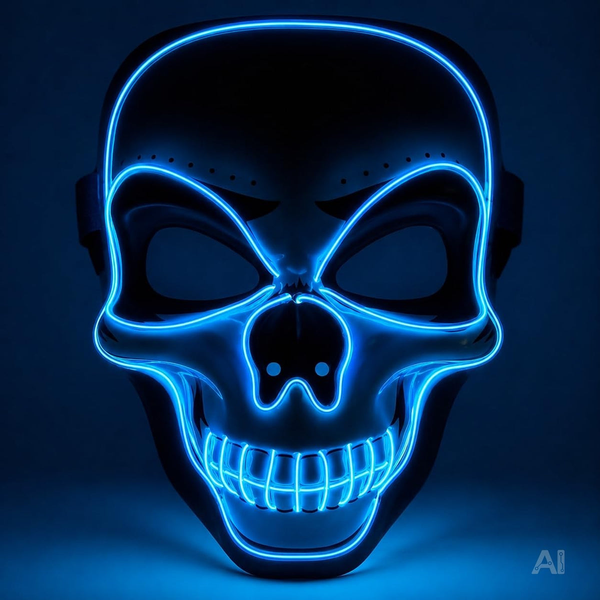 LED Halloween Totenkopf Maske im Purge-Stil, steuerbare Leuchtmaske für Herren & Damen, Kostüm-Accessoire für Fasching & Karneval (LED Totenkopf - Blau)