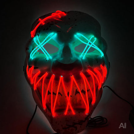 LED Halloween Clown Maske im Purge-Stil, steuerbare Leuchtmaske mit leuchtendem Gesicht für Herren & Damen, Kostüm-Accessoire für Fasching & Karneval (LED Horror Clown)