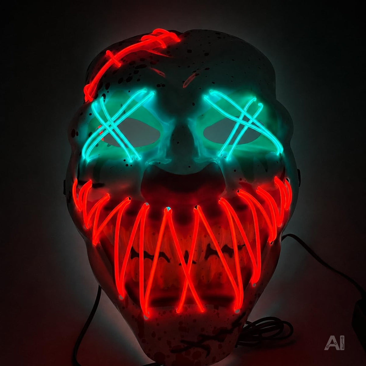LED Halloween Clown Maske im Purge-Stil, steuerbare Leuchtmaske mit leuchtendem Gesicht für Herren & Damen, Kostüm-Accessoire für Fasching & Karneval (LED Horror Clown)