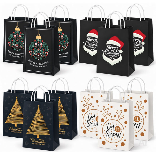 12 XXL Geschenktaschen Geschenktüten für Weihnachten: Große Weihnachtstüten ideal für Präsente & Geschenke Weihnachtstaschen