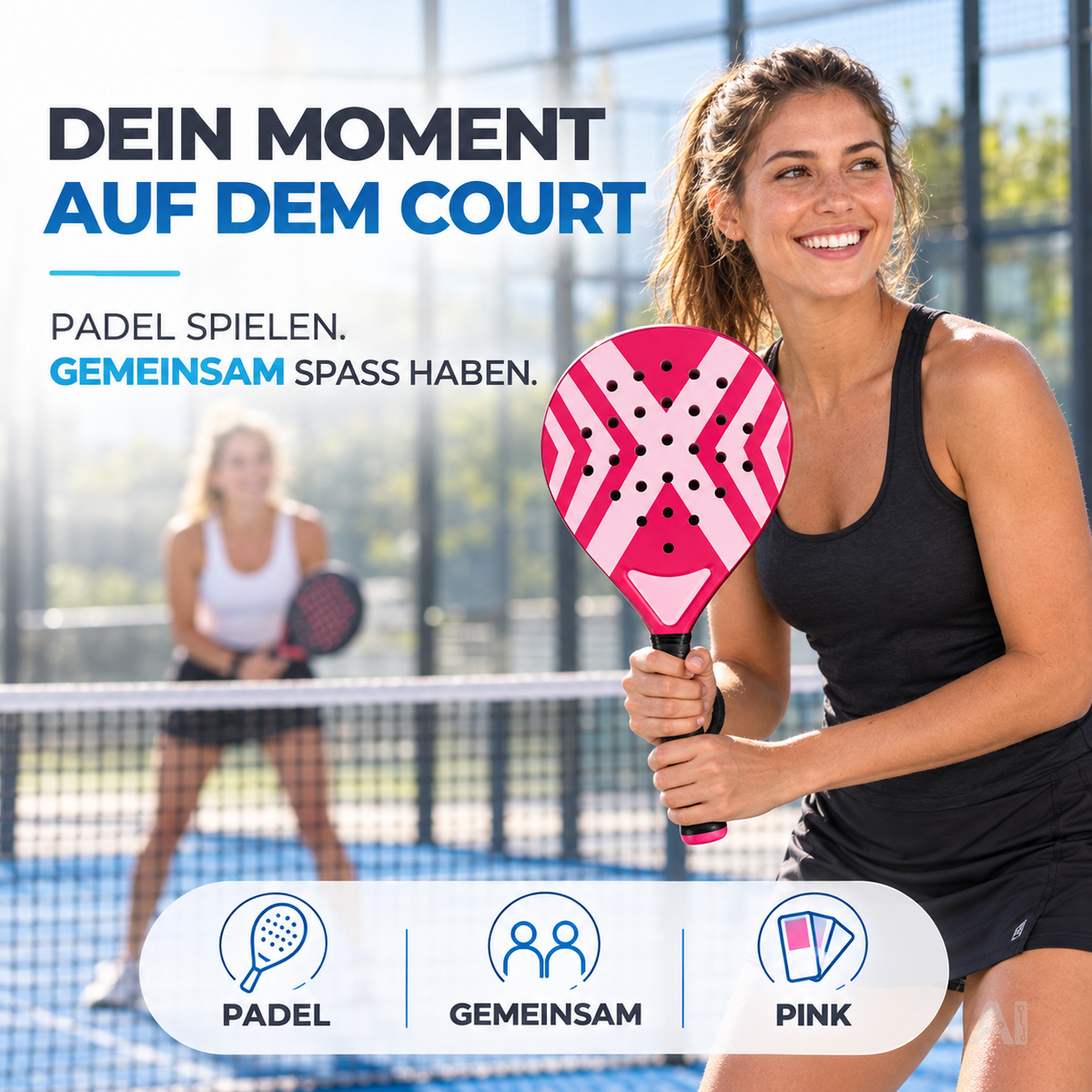 2er Padelschläger Set für Erwachsene – Padel Rackets mit Tragetasche für Anfänger & Fortgeschrittene, Sport und Training (2er Set Pink & Weiß)