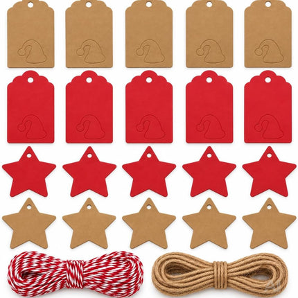 50x Weihnachtsanhänger mit 10 m Schnur – Geschenkanhänger zum Verzieren von Weihnachtsgeschenken, Geschenkdeko für Weihanchten & Advent (50 Set - Mod. 01)