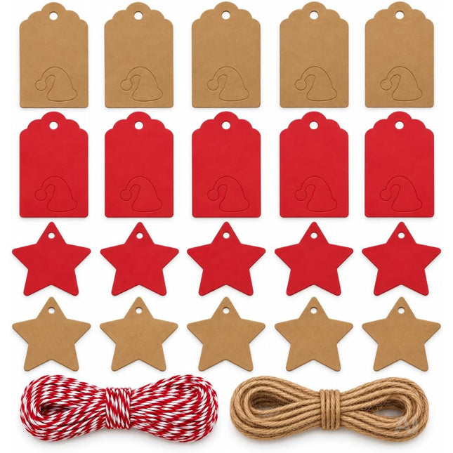 50x Weihnachtsanhänger mit 10 m Schnur – Geschenkanhänger zum Verzieren von Weihnachtsgeschenken, Geschenkdeko für Weihanchten & Advent (50 Set - Mod. 01)