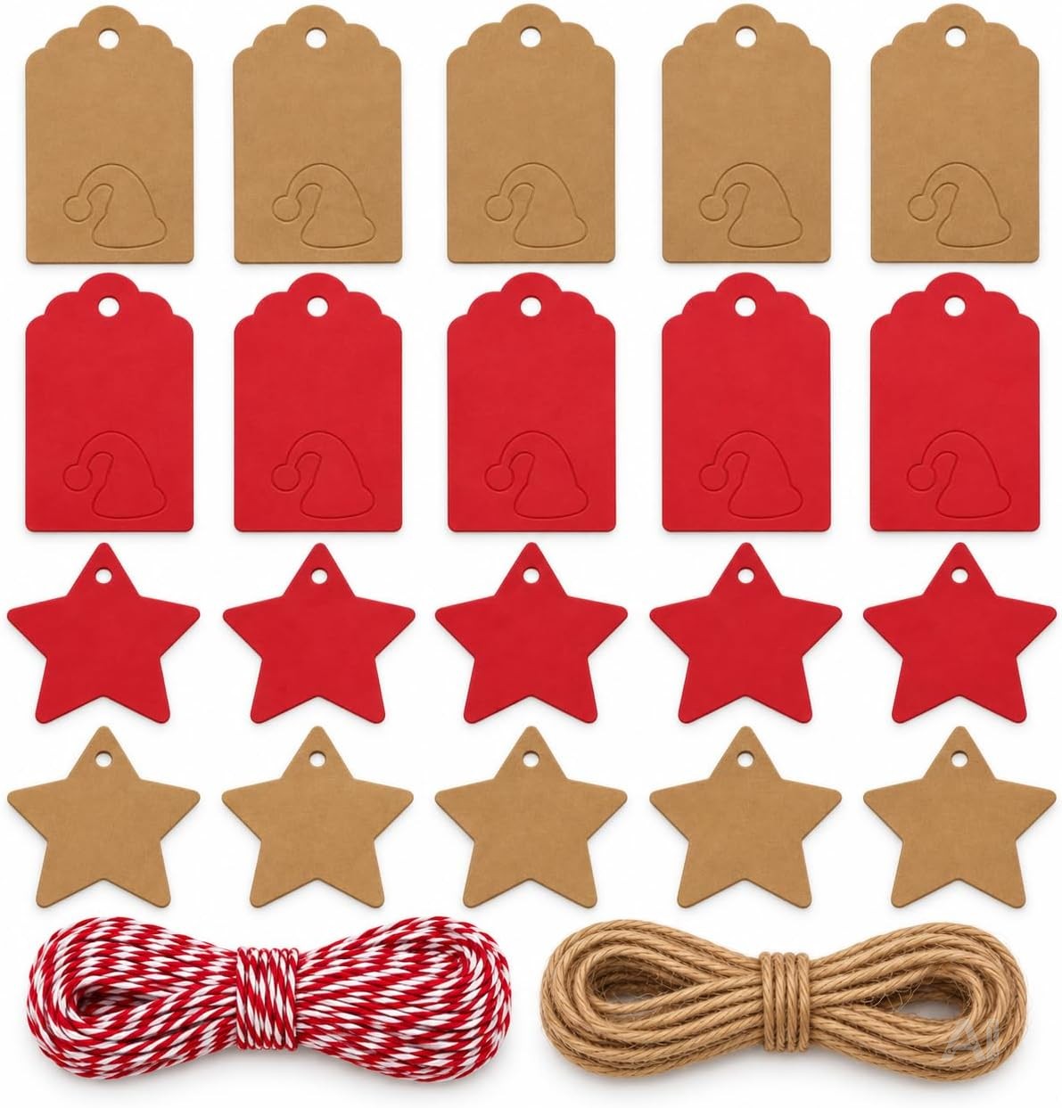 50x Weihnachtsanhänger mit 10 m Schnur – Geschenkanhänger zum Verzieren von Weihnachtsgeschenken, Geschenkdeko für Weihanchten & Advent (50 Set - Mod. 01)