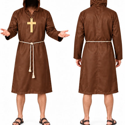 Mönch Kostüm Priester – Mönchskutte mit Kreuz & Kapuze – für Fasching & Karneval & Halloween – Damen & Herren