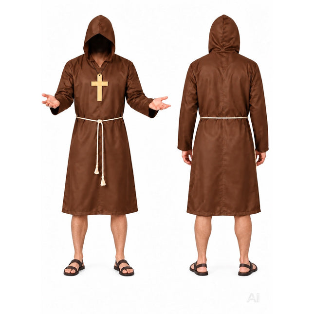 Mönch Kostüm Priester – Mönchskutte mit Kreuz & Kapuze – für Fasching & Karneval & Halloween – Damen & Herren