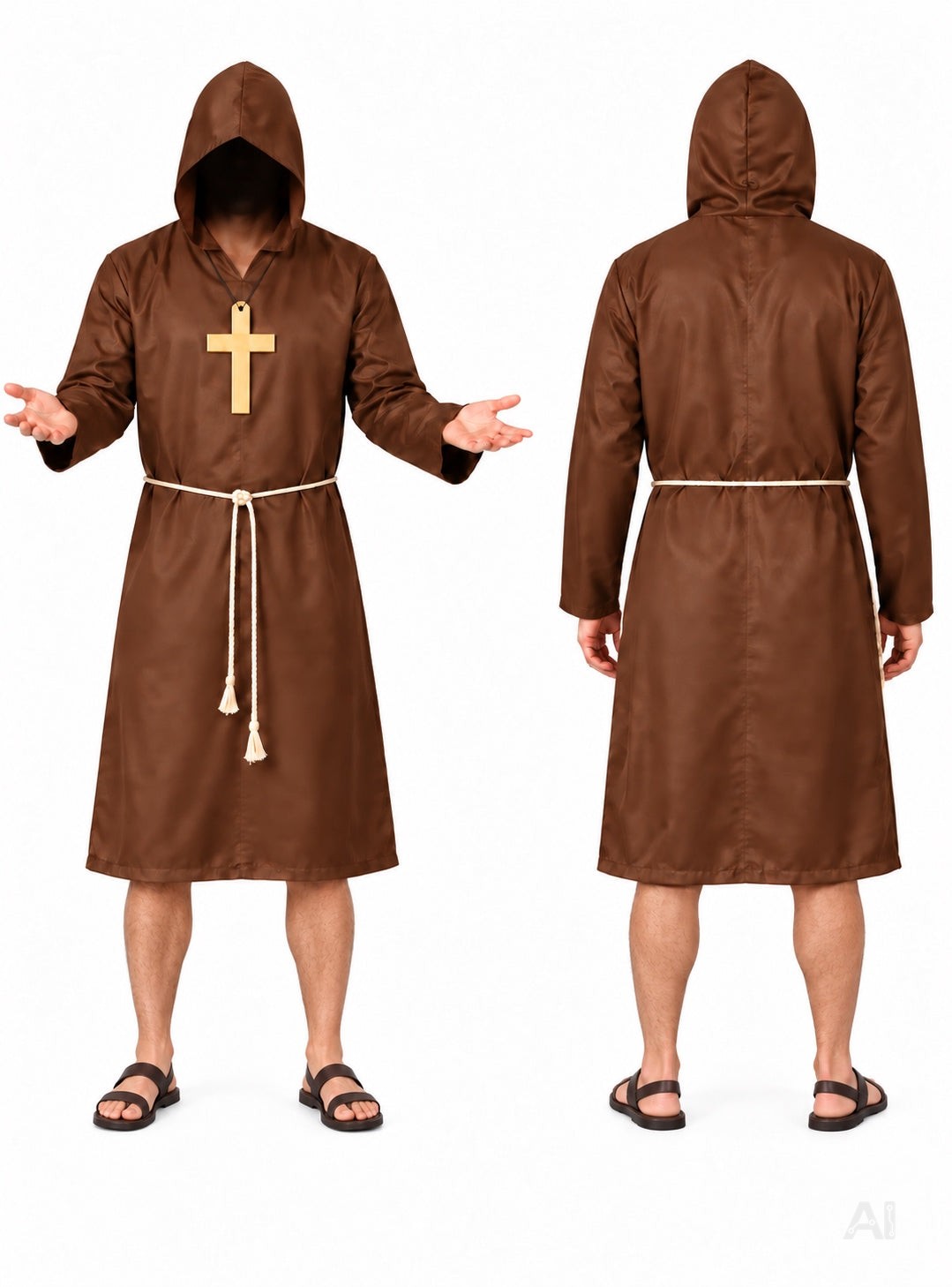 Mönch Kostüm Priester – Mönchskutte mit Kreuz & Kapuze – für Fasching & Karneval & Halloween – Damen & Herren