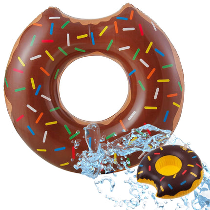 Donut Schwimmring mit 1x Getränkehalter aufblasbar - 120 cm Schwimmreifen für Pool & Wasser - Kinder & Erwachsene