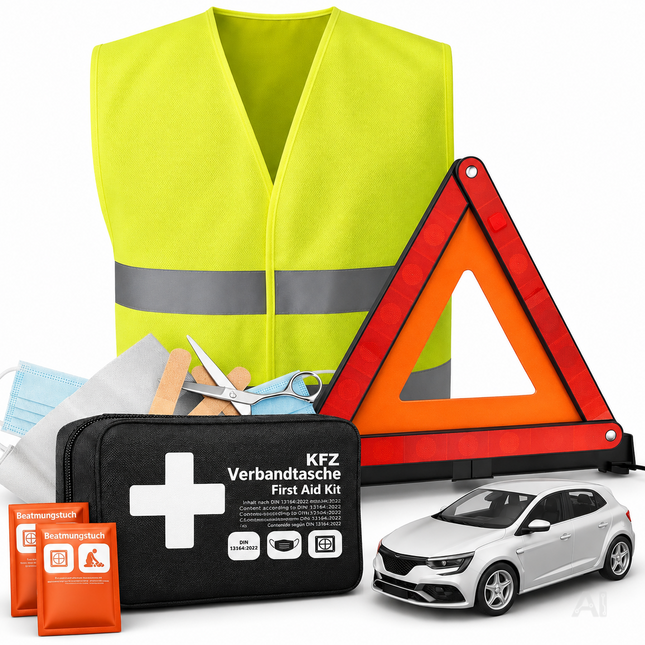 3 in 1 - Auto Erste Hilfe Set 2026 - Verbandstasche & Warnweste Pannenweste