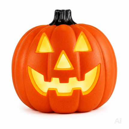 LED Kürbis Halloween Deko mit Beleuchtung – Leuchtender Halloween Kürbis aus Kunststoff für Fenster, Wohnzimmer, Garten & Balkon