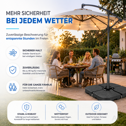 Befüllbare Schirmgewichte für einen Ampelschirm