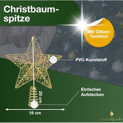 Weihnachtswunder® Baumspitze Gold Stern - Christbaumspitze Baumspitze Spitze Aufstecker für Tannenbaum Tannenbaumspitze Weihnachtsbaum Weihnachten