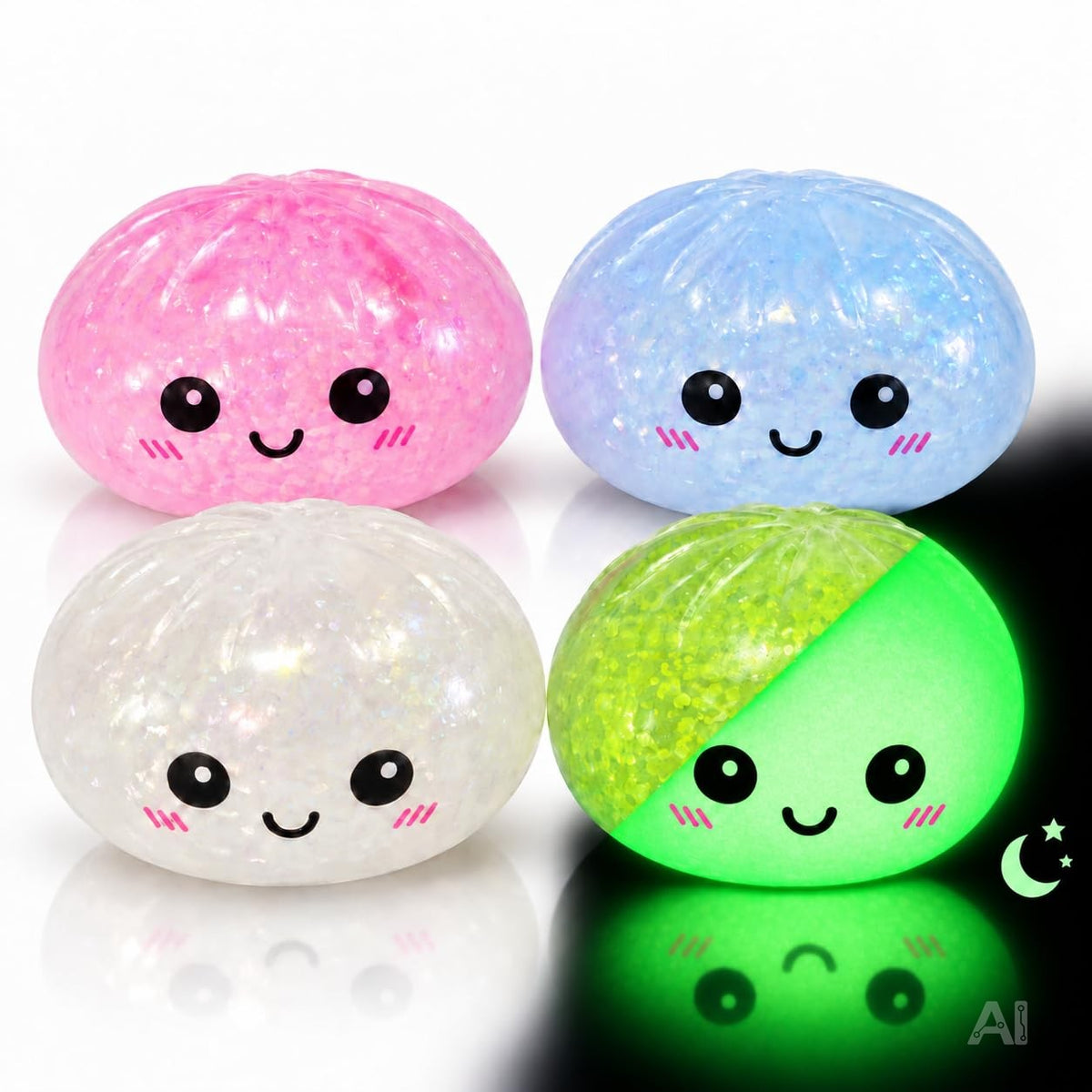Dumpling Squishy XXL – Antistress-Spielzeug und Fidget-Spielzeug zur Beschäftigung und Ablenkung für Büro, Schule & Alltag (1x Zufällig XXL Nachtleuchtend Ø 9 cm)