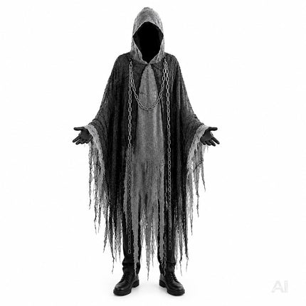 Sensenmann Kostüm Erwachsene – Schwarzer Halloween Umhang mit Kette