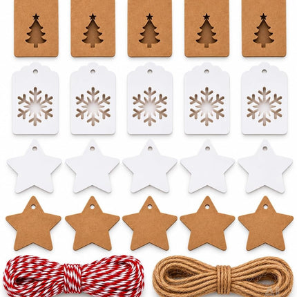 50x Weihnachtsanhänger mit 10 m Schnur – Geschenkanhänger zum Verzieren von Weihnachtsgeschenken, Geschenkdeko für Weihanchten & Advent (50 Set - Mod. 02)