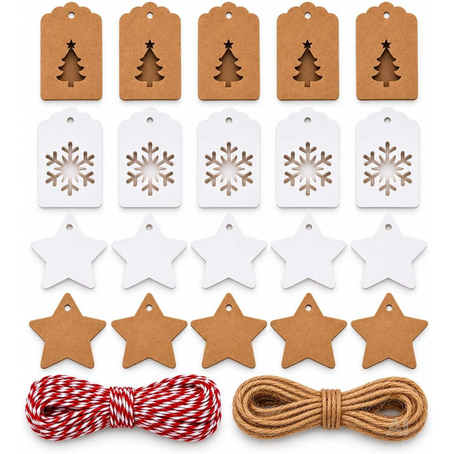 50x Weihnachtsanhänger mit 10 m Schnur – Geschenkanhänger zum Verzieren von Weihnachtsgeschenken, Geschenkdeko für Weihanchten & Advent (50 Set - Mod. 02)