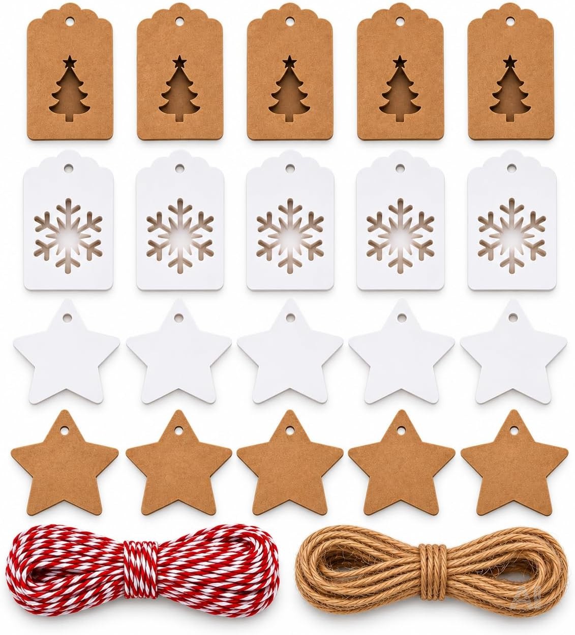 50x Weihnachtsanhänger mit 10 m Schnur – Geschenkanhänger zum Verzieren von Weihnachtsgeschenken, Geschenkdeko für Weihanchten & Advent (50 Set - Mod. 02)