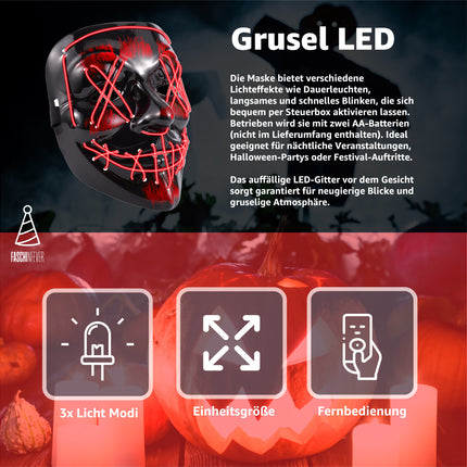 FASCHINFEVER LED Purge Maske rot - Kostümmaske steuerbar für Halloween, Fasching & Karneval als Kostüm für Herren & Damen