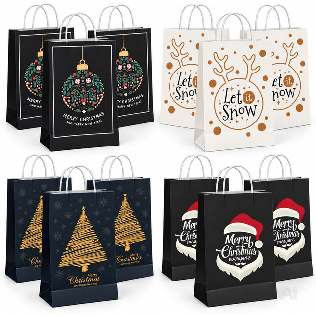 12x XXL Weihnachtstaschen Geschenktüten Weihnachtstüte Geschenktaschen Modern