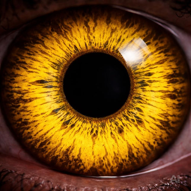 Gelbe Halloween-Kontaktlinsen ohne Stärke – Nahaufnahme am Auge