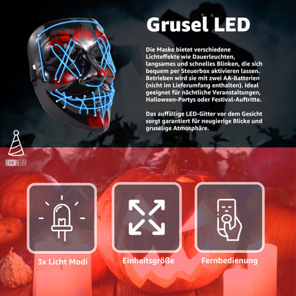 FASCHINFEVER LED Purge Maske blau - Kostümmaske steuerbar für Halloween, Fasching & Karneval als Kostüm für Herren & Damen