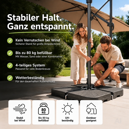 Befüllbare Schirmgewichte für einen Ampelschirm