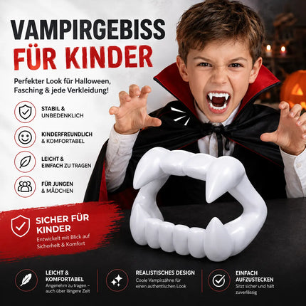 1x Vampirgebiss Fasching - kinderfreundlich - passend für Kinder - stabil & unbedenklich - Vampirzähne Gebiss Dracula