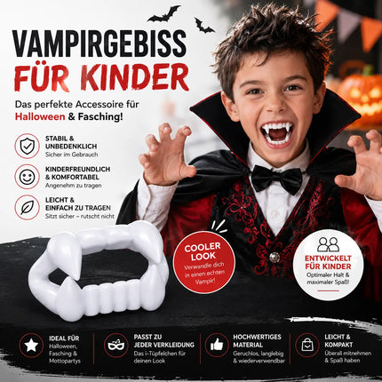 1x Vampirgebiss Fasching - kinderfreundlich - passend für Kinder - stabil & unbedenklich - Vampirzähne Gebiss Dracula
