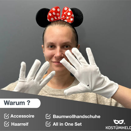 2 in 1 - Minnie Mini Maus Ohren Fasching Kostüm Set mit Handschuhen und Mausohren