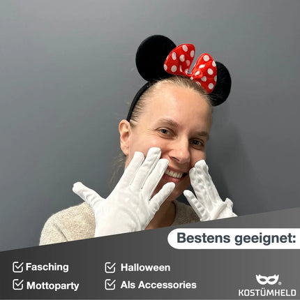 2 in 1 - Minnie Mini Maus Ohren Fasching Kostüm Set mit Handschuhen und Mausohren