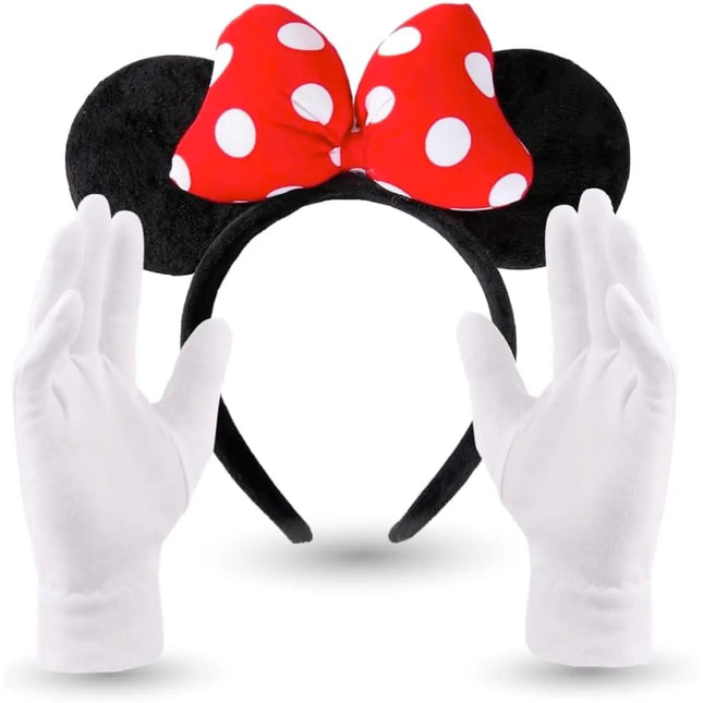 2 in 1 - Minnie Mini Maus Ohren Fasching Kostüm Set mit Handschuhen und Mausohren