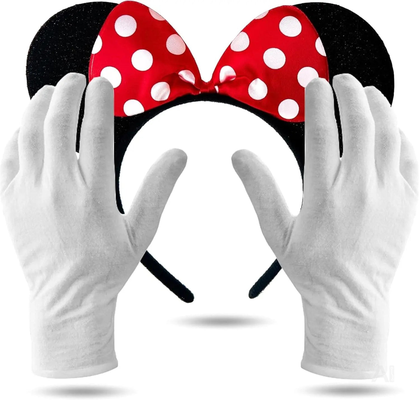 2 in 1 - Minnie Mini Maus Ohren Fasching Kostüm Set mit Handschuhen und Mausohren