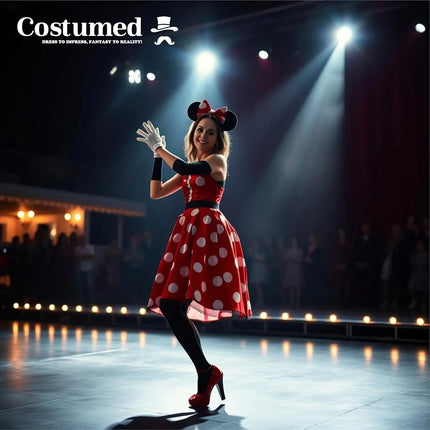 2 in 1 - Minnie Mini Maus Ohren Fasching Kostüm Set mit Handschuhen und Mausohren