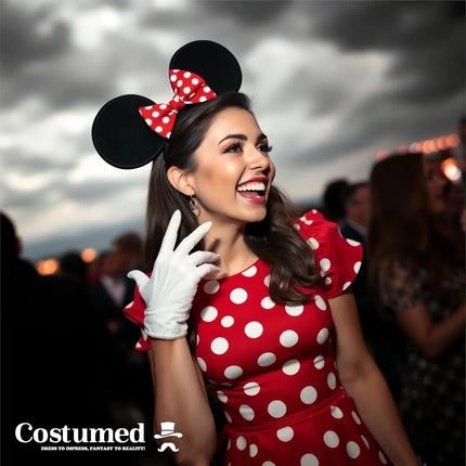 2 in 1 - Minnie Mini Maus Ohren Fasching Kostüm Set mit Handschuhen und Mausohren