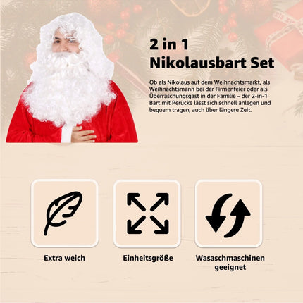 2 in 1 - Nikolausbart-Set - als Verkleidung für Weihnachtsmann