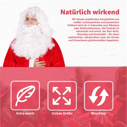 2 in 1 - Nikolausbart Set mit Perücke für Weihnachten