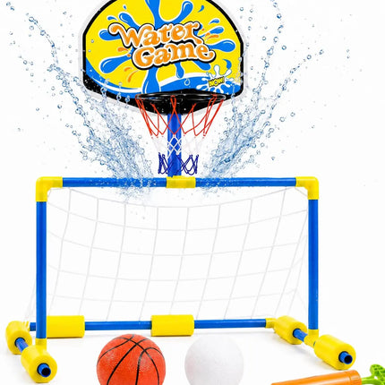 2 in 1 Poolspiel mit Wasserballtor & Basketballkorb – Wasserspielzeug für Kinder & Erwachsene inkl. Bälle