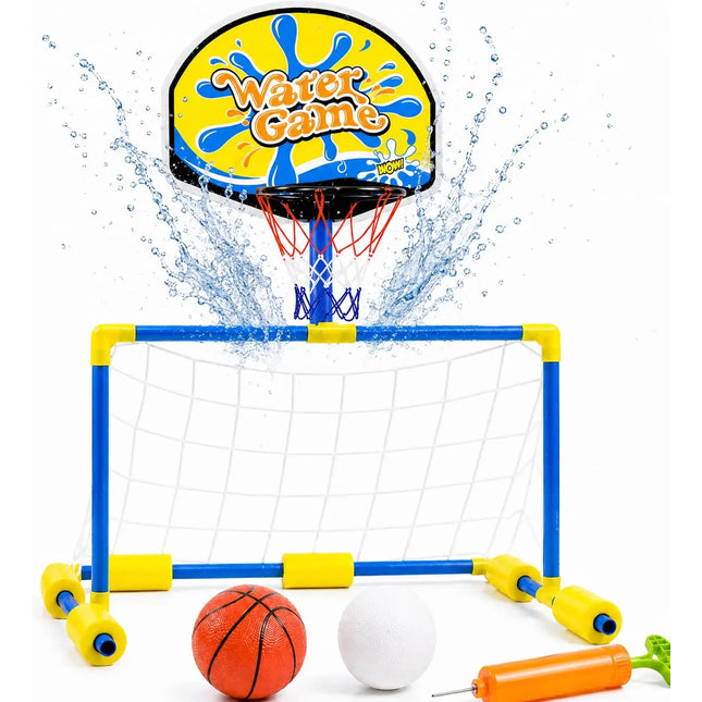 2 in 1 Poolspiel mit Wasserballtor & Basketballkorb – Wasserspielzeug für Kinder & Erwachsene inkl. Bälle