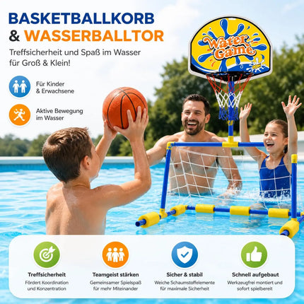 2 in 1 Poolspiel mit Wasserballtor & Basketballkorb – Wasserspielzeug für Kinder & Erwachsene inkl. Bälle