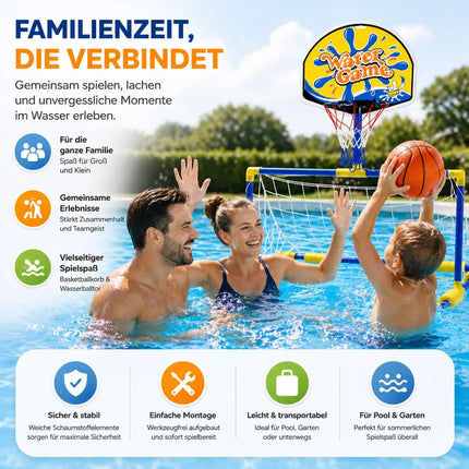 2 in 1 Poolspiel mit Wasserballtor & Basketballkorb – Wasserspielzeug für Kinder & Erwachsene inkl. Bälle